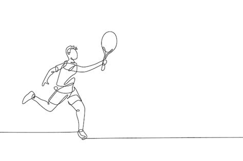 Un Solo Dibujo De L Nea Continua De Un Joven Gil Jugador De Tenis