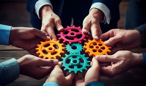 Premium AI Image Business People Holding Gears And Teamwork Concept