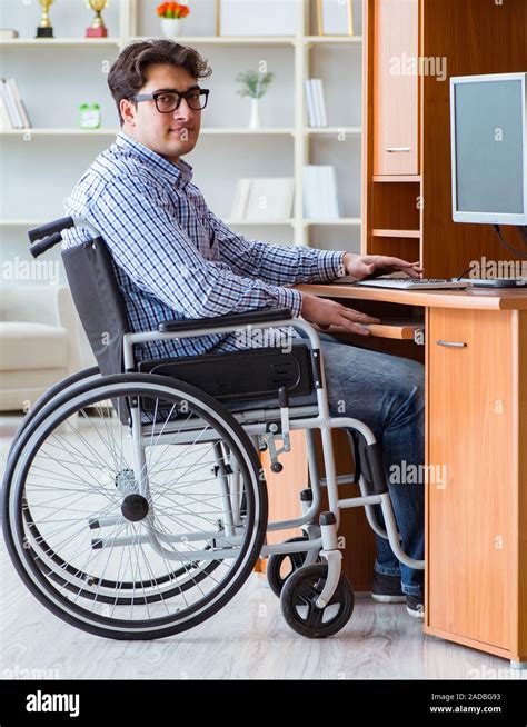 Disabled Student Studying At Home On Wheelchair Stock Photo Alamy