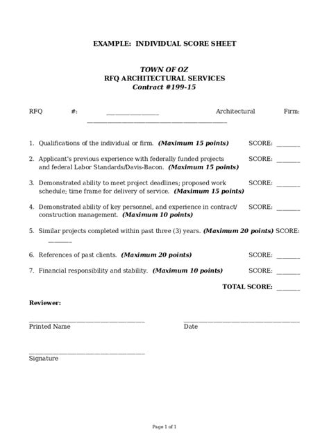 Request For Qualifications Individual Score Sheet Doc Template Pdffiller