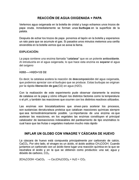 Reaccion De Agua Oxigenada Papa Reacci N De Agua Oxigenada Papa