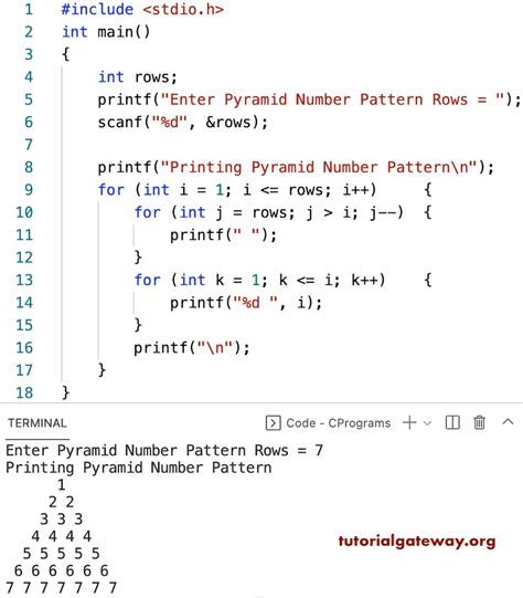 C Program To Print Pyramid Numbers Pattern