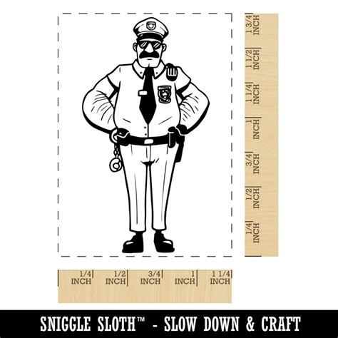 Serious Police Officer Cop Standing With Hands On Hips Rectangle Rubber