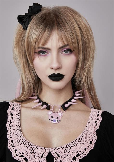 Spiked Choker With Bondage Bear Charm Blackpink Dolls Kill