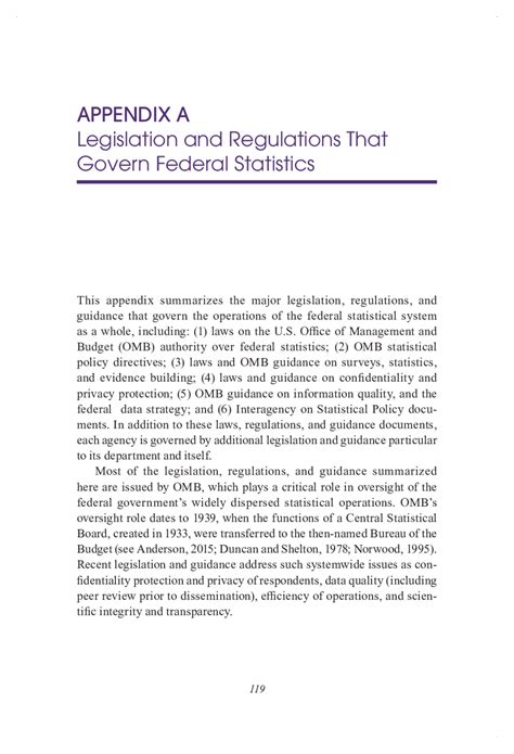 Appendix A Legislation And Regulations That Govern Federal Statistics