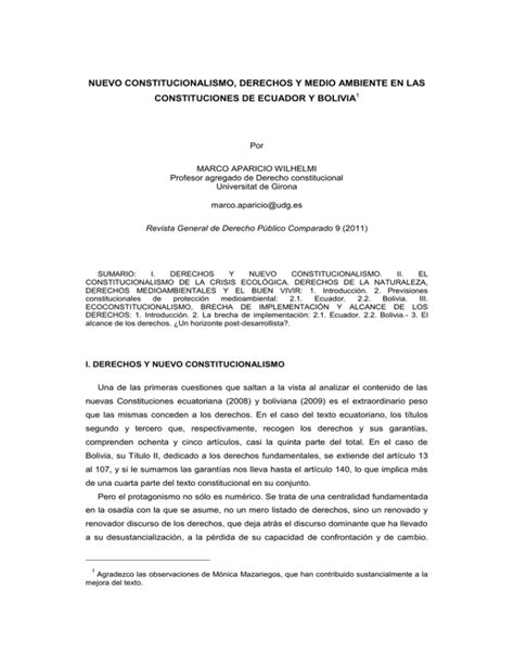 Nuevo Constitucionalismo Derechos Y Medio Ambiente En Las