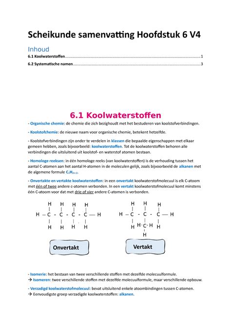 Samenvatting Scheikunde Hoofdstuk 6 V4 Scheikunde Samenvatting