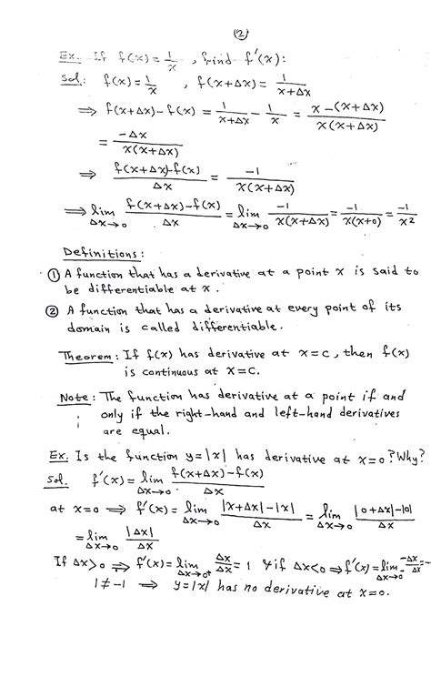 Solution Calculus 1 Derivatives Differentiation Notes And Example