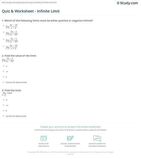 Quiz And Worksheet Infinite Limit Worksheets Library