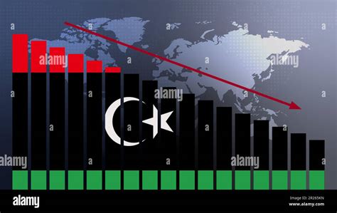 Libya Flag On Bar Chart Concept With Decreasing Values Concept Of