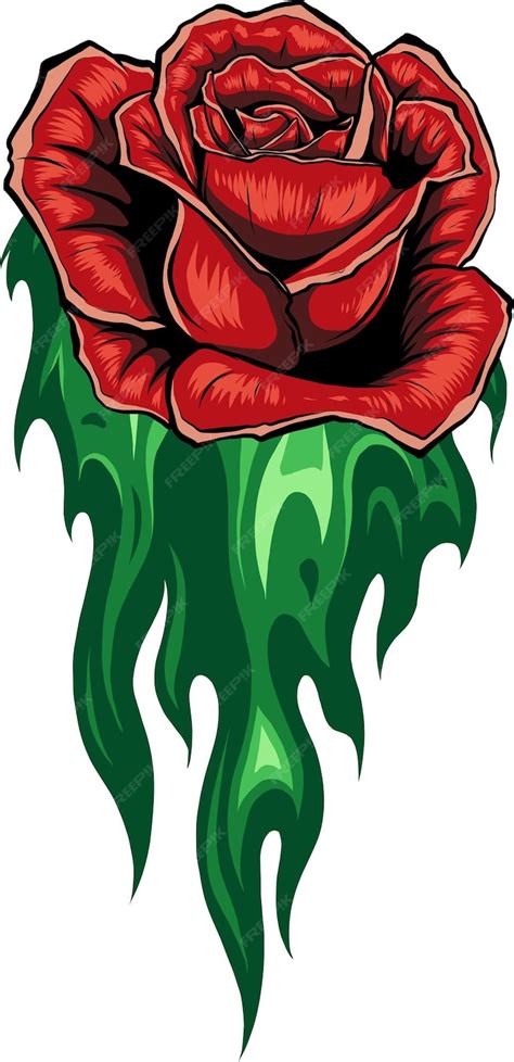 Premium Vector Rose Flower With Green Leaves