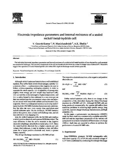 Pdf Electrode Impedance Parameters And Internal Resistance Of A