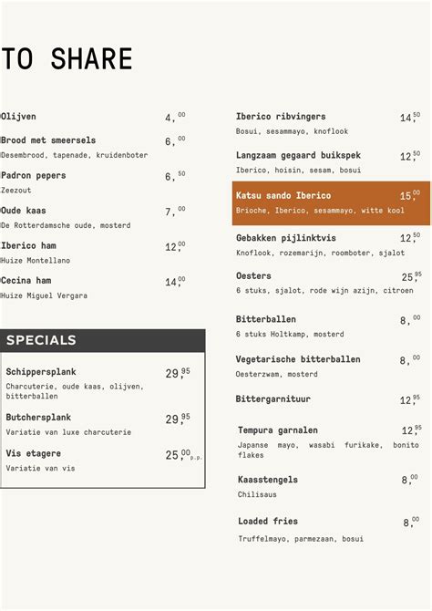 Menu Restaurant Schippershuis Numansdorp