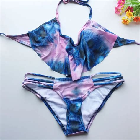 Sexy Bikinis Swimsuit 2017 Tie Dye Print Beach Swimwear Bandage Push Up