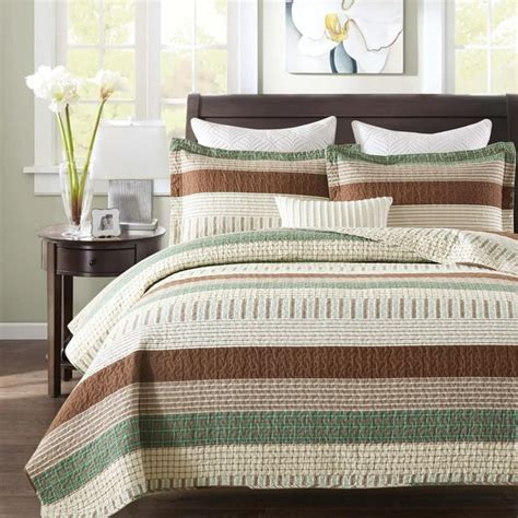 Bedduvit 100 Cotton King Size Quilt Set Brown White Green Lightweight