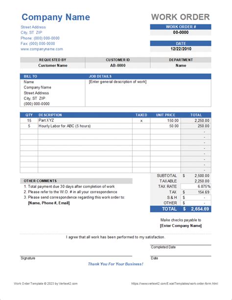 Marine Work Order Template