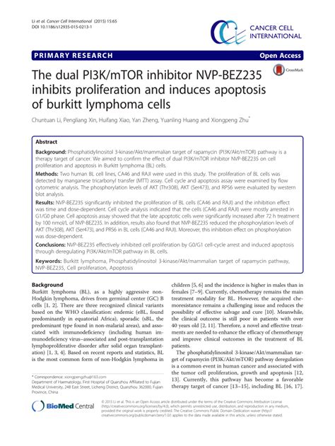 Pdf The Dual Pi K Mtor Inhibitor Nvp Bez Inhibits Proliferation