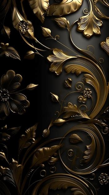 Premium Photo | Black and gold wallpaper with a floral pattern