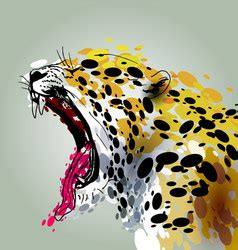 Colored Hand Sketch Head Roaring Jaguar Royalty Free Vector