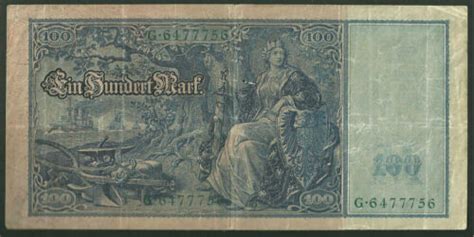 Germany 100 Ein Hundert Mark 1910 Pick 43 Paper Money Battleship