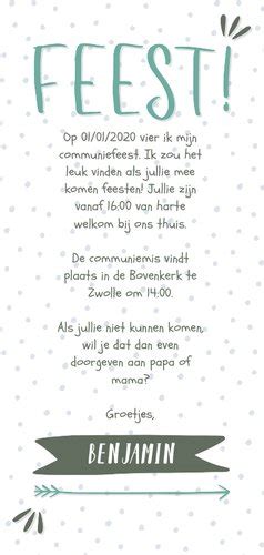 Communiekaart Typografisch Met Confetti En Kaartje Go