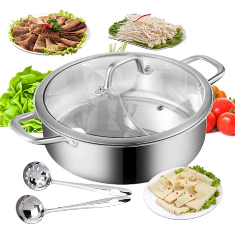 Stainless Steel Shabu Shabu Dual Sided Cooking Soup Hot Pot With Lid