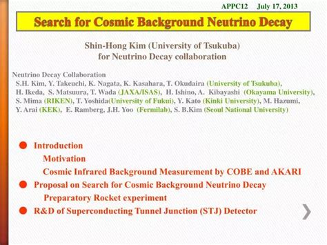 Ppt Search For Cosmic Background Neutrino Decay Powerpoint