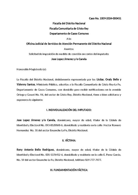 Medida DE Coercion Ovaly Bello Caso No 1009 2024 Fiscalía del