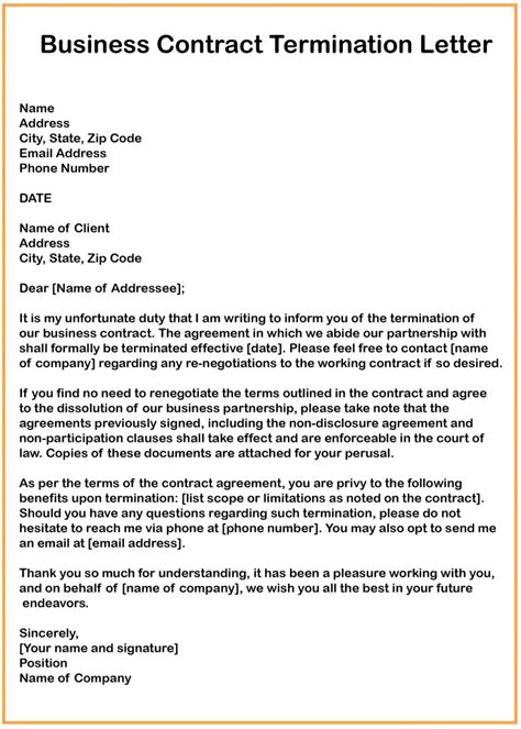 7 Business Contract Termination Letter Samples Howtowiki