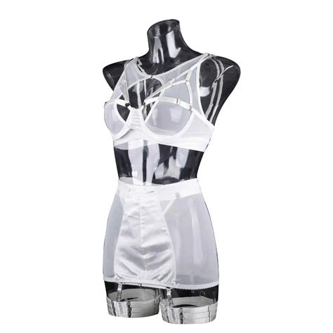 Boss Babe Transparent Bra Garter Skirt Lingerie Set Shiny Fashion Lale Look