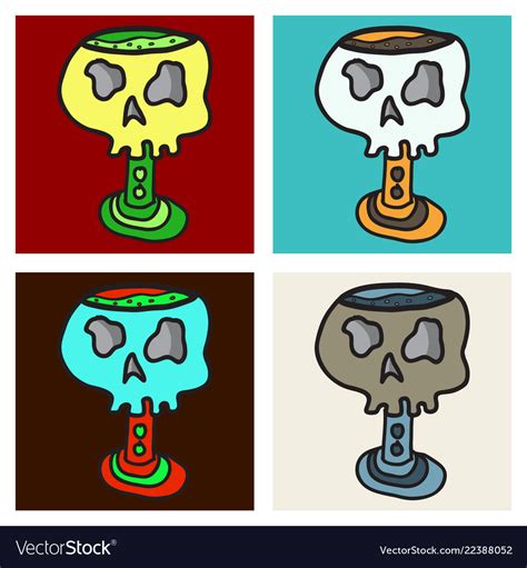 Set Of Skull In A Vintage Retro Hand Drawn Vector Image