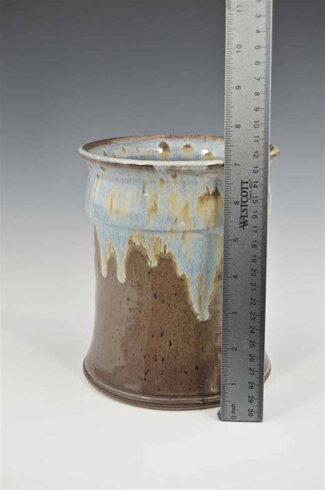 Handmade Pottery Utensil Holder Blue Cream Glaze