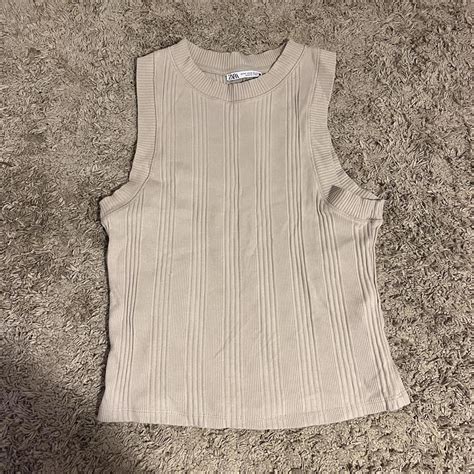 Off White Nude Zara Tank T Shirt Funnel Neck Roll Depop