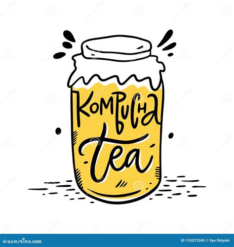 Kombucha Hand Drawn Vector Lettering and Jar Illustration. Isolated on ...