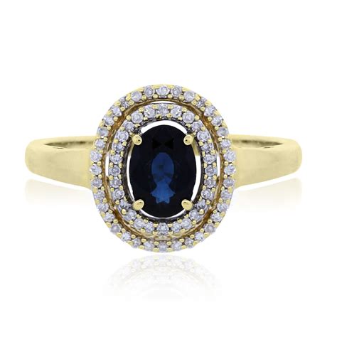 14k Yellow Gold Sapphire Halo 40ctw Diamond Ring