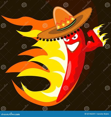 Red Devious Extremely Hot Cartoon Chili Pepper Character On Fire Vector Illustration