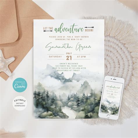 Let The Adventure Begin Baby Shower Invitation Woodland Baby Shower