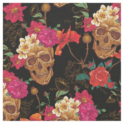 Floral Skulls Fabric Zazzle