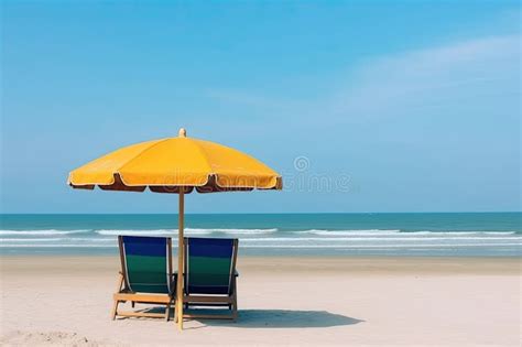 Two Beach Chairs And Umbrella On Tropical Beach Summer Vacation Concept Generative Ai Stock