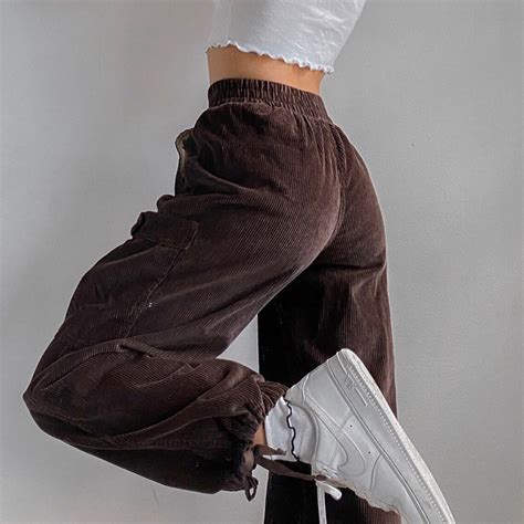 Corduroy Pants Women High Waist Cargo Pants Pockets Joggers Etsy