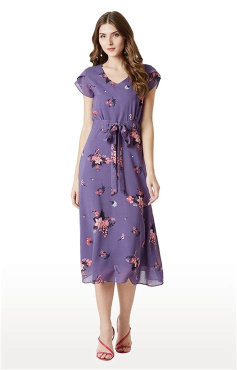 Women's Purple Floral Fit & Flare Dress