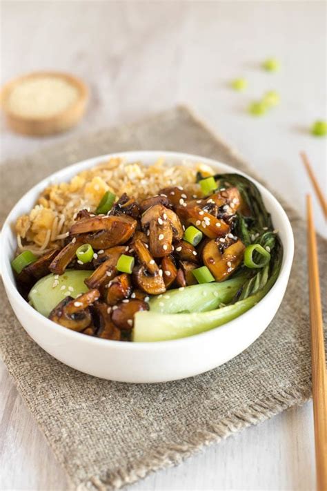 Teriyaki Mushroom Egg Fried Rice Bowls Easy Cheesy Vegetarian