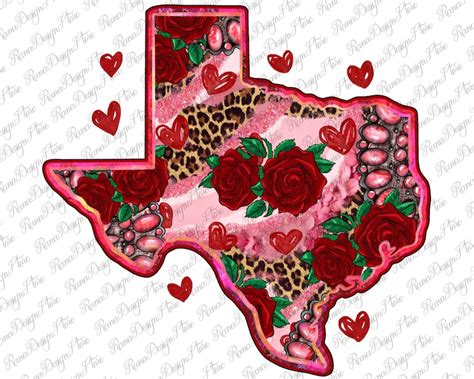 Valentines Day Texas Map With Roses Png Sublimation Etsy