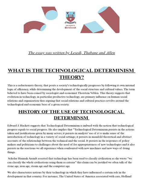 What Is The Technological Determinism Theory The Essay Was Written By