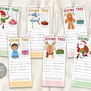 Christmas Giving Tree Gift Tag BUNDLE Editable Template, Donation Slip ...