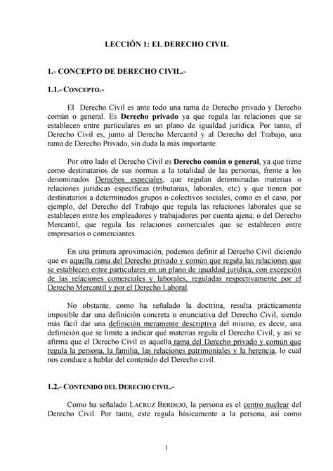 Lección 1 El Derecho Civil LecciÓn 1 El Derecho Civil 1 Concepto