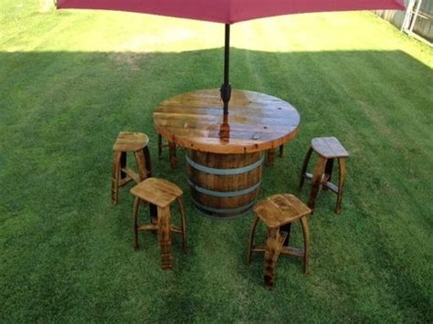 Hand Made Wine Barrel Umbrella Table Set By Wyld At Heart Customs