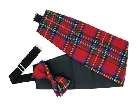 Gents Pure Wool Royal Stewart Tartan Cummerbund Bow Tie Set Made In