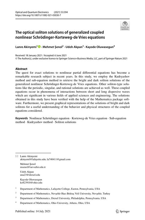 Pdf The Optical Soliton Solutions Of Generalized Coupled Nonlinear