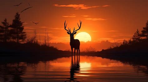 Premium AI Image | Deer silhouette at sunset